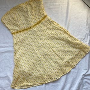 Yellow eyelet mini dress